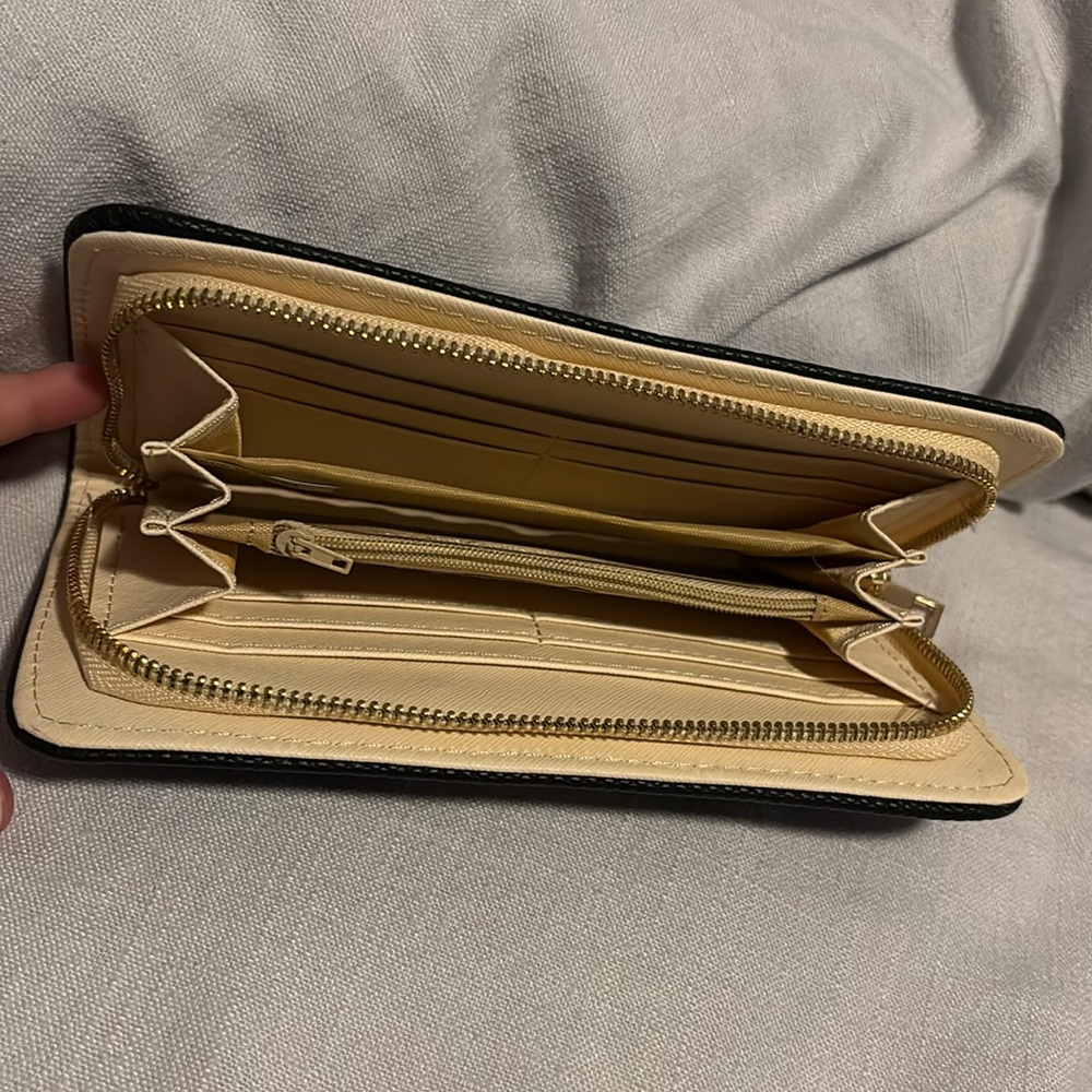 Black Textured Wallet with Gold Hardware - Picture 4 of 6